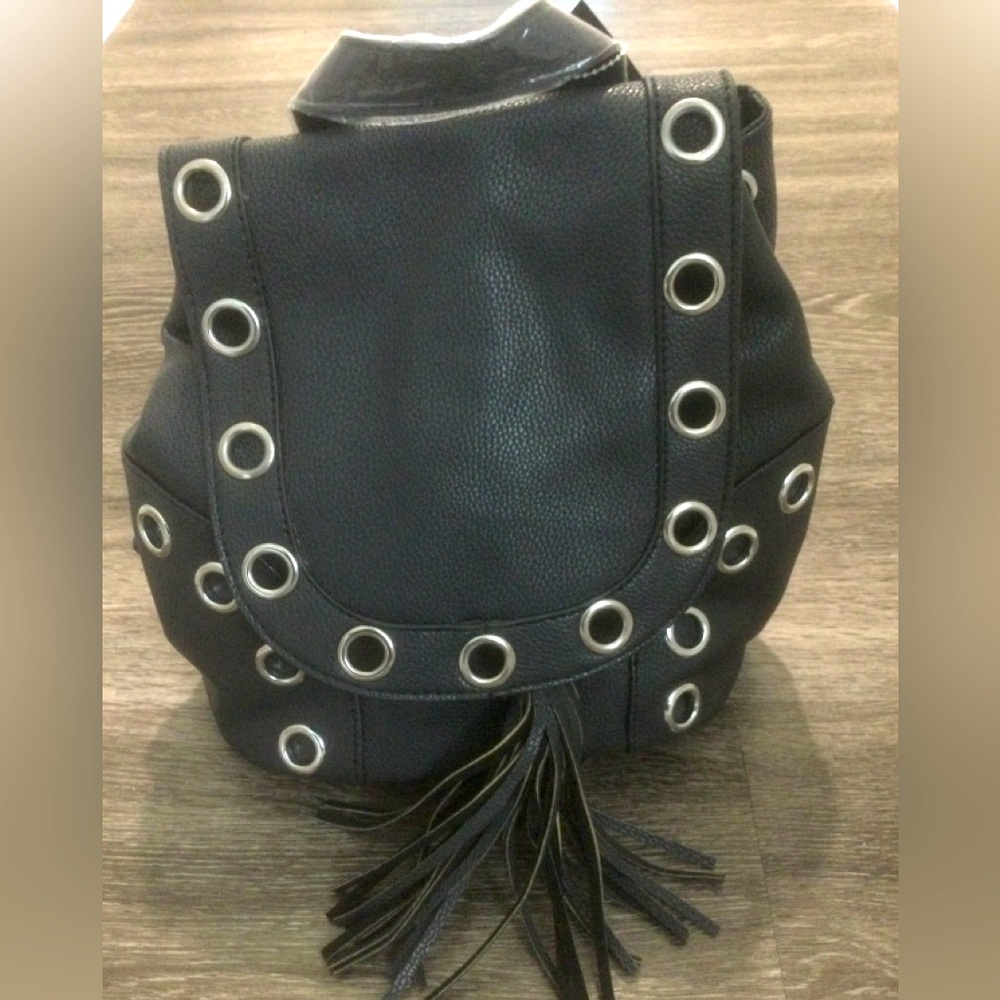 NWT Brand New Black Grommet-Embellished Women's Bag w/Metal Accents